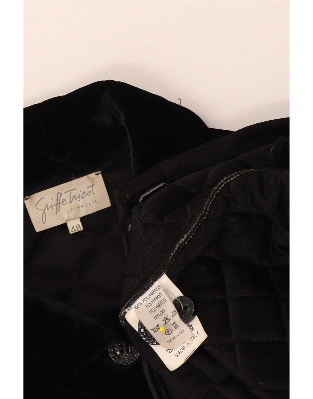 Vintage dame velour quiltet jakke IT 48 XL sort polyamid