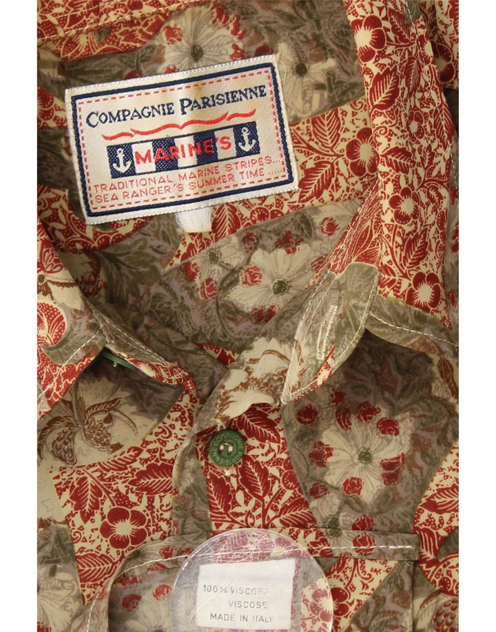 COMPAGNIE Kortærmet skjorte til mænd Large Khaki Floral Viscose