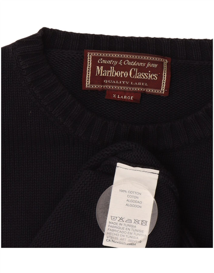 Marlboro Classics Herre Crew Neck Jumper Sweater XL Navy Blue Bomuld