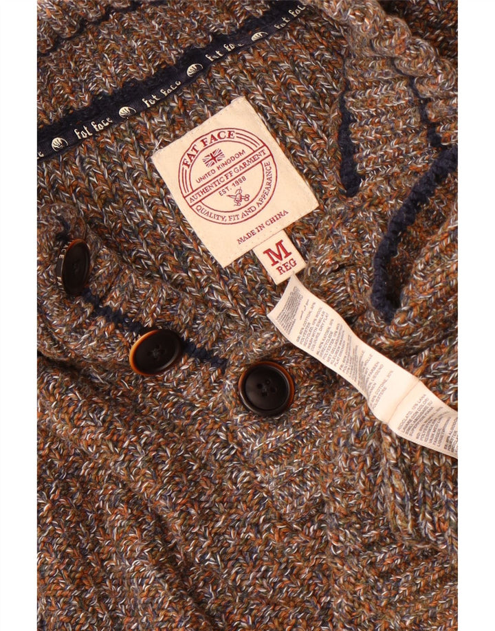 Fedt ansigt Herre Button Neck Jumper Sweater Medium Brun Flecked Bomuld