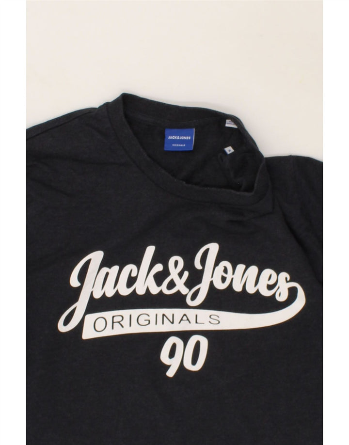 JACK & JONES Mens Graphic Sweatshirt Jumper Medium Navy Blue Cotton Vintage Jack & Jones and Second-Hand Jack & Jones from Messina Hembry 