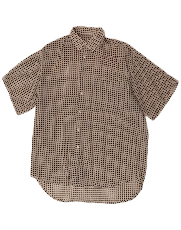 Vintage Dame Longline kortærmet skjorte UK 16 Large White Houndstooth