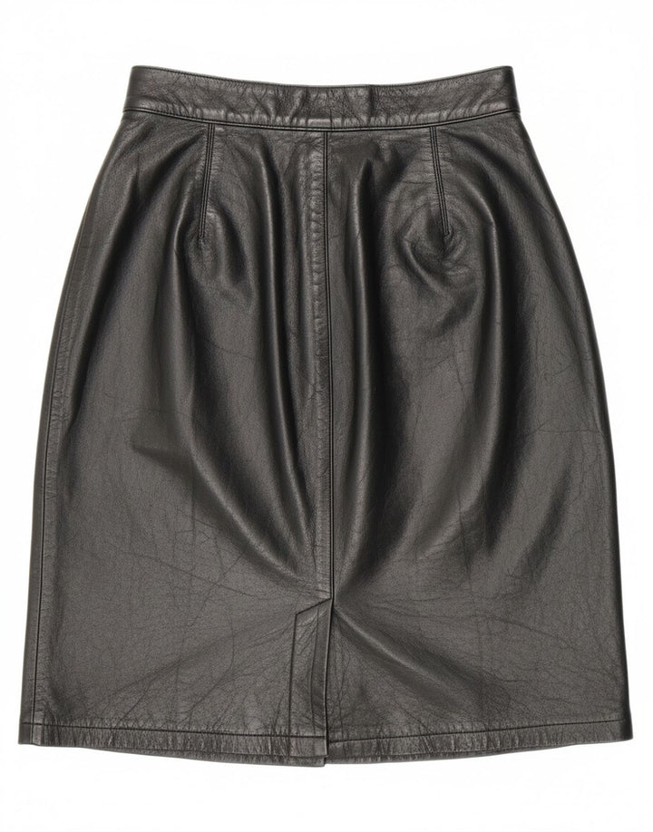 CONCERTO Womens Leather Skirt UK 8 Small W24  Black Leather
