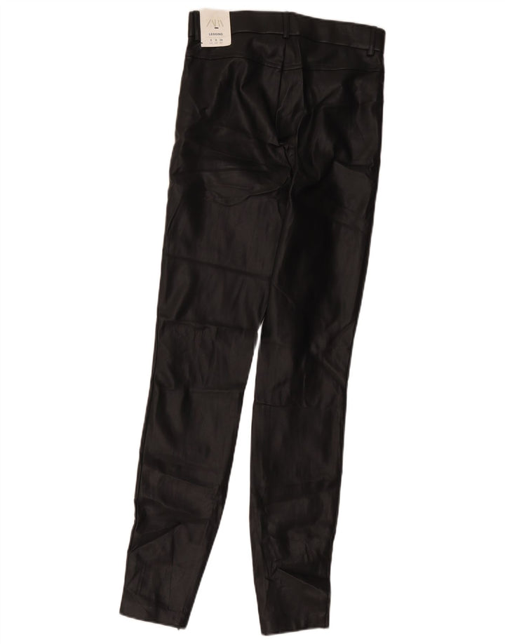 Zara Legging i imiteret læder bukser UK 10 Small Black Polyester