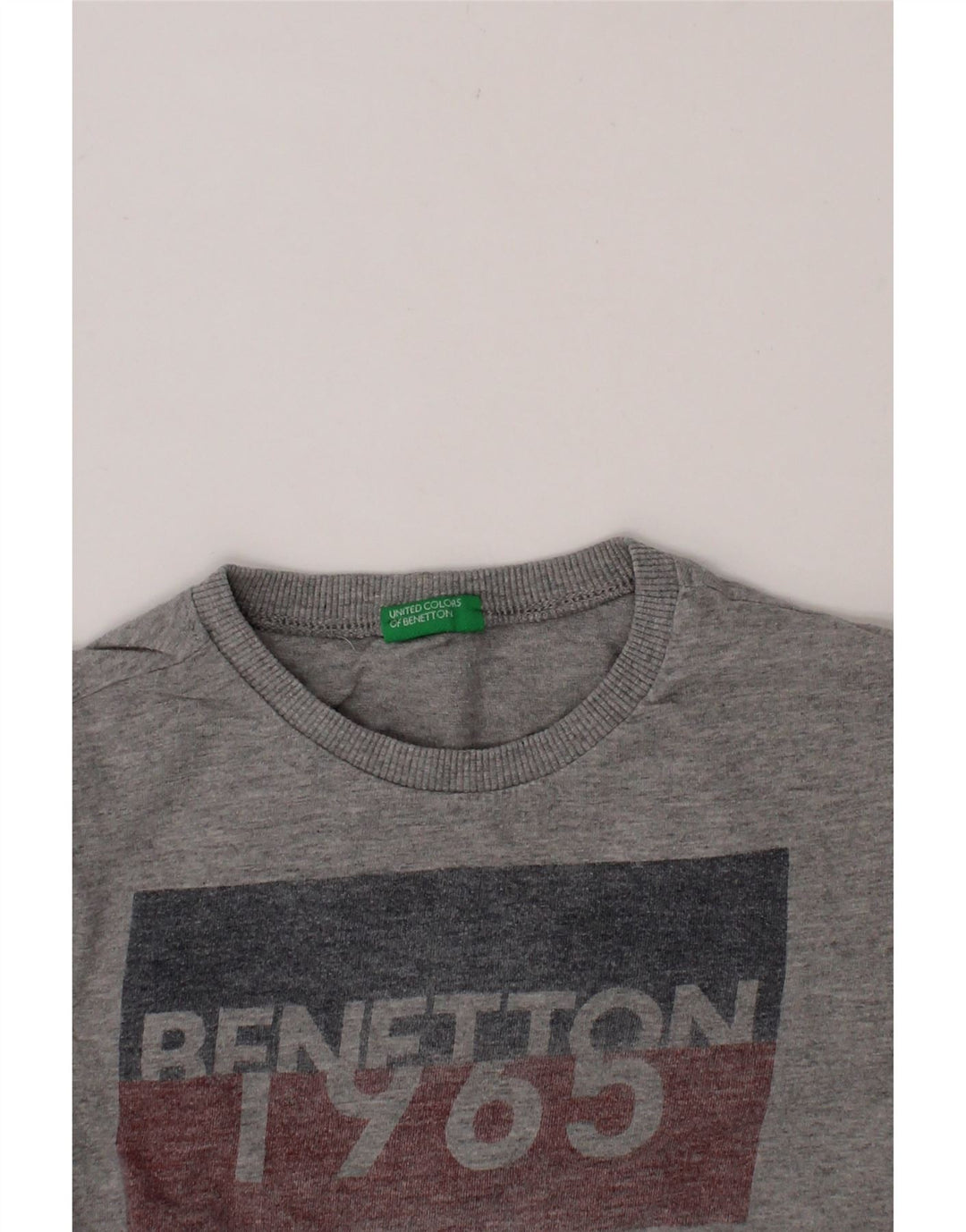 BENETTON Boys Graphic Top Long Sleeve 7-8 Years Medium Grey Cotton Vintage Benetton and Second-Hand Benetton from Messina Hembry 