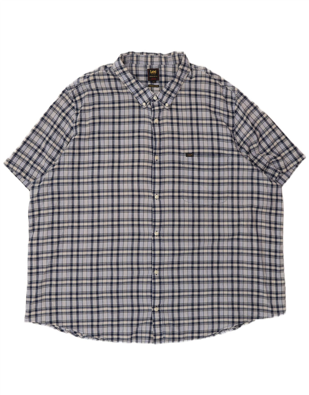 Lee Herre Regular Fit kortærmet skjorte 5XL blå ternet bomuld