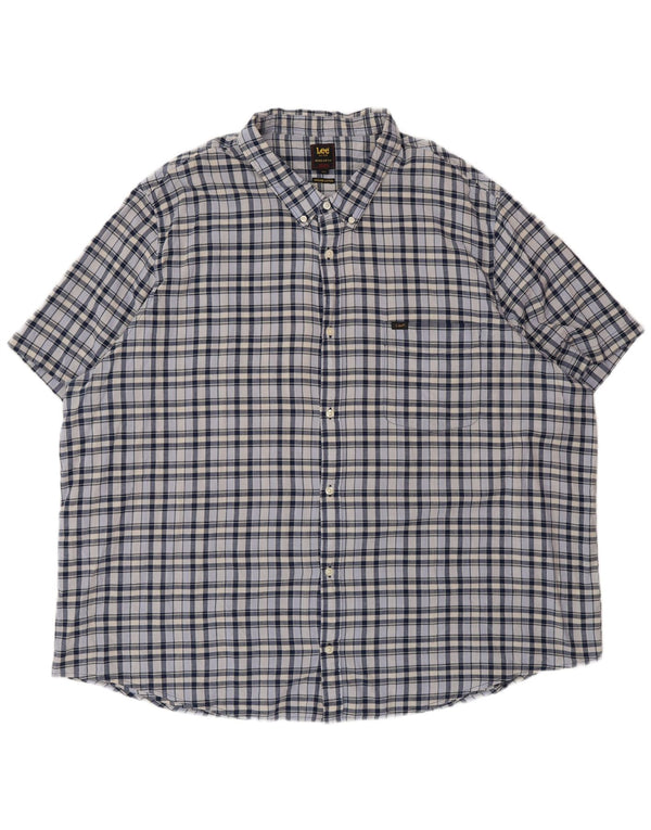 Lee Herre Regular Fit kortærmet skjorte 5XL blå ternet bomuld