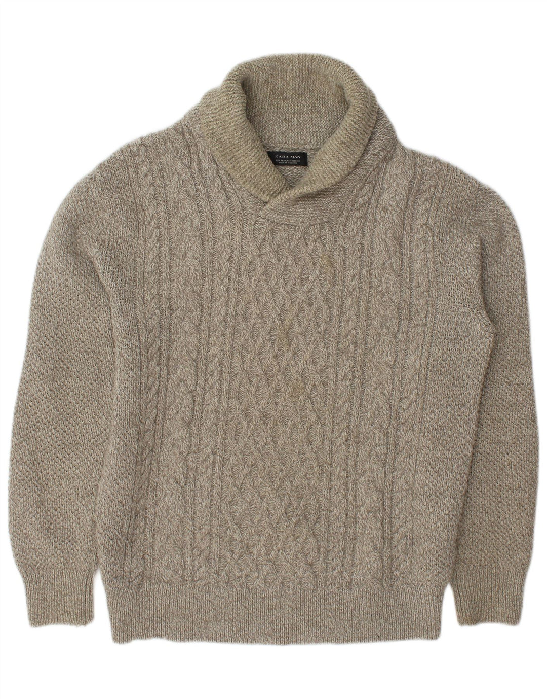 Zara Herre Sjal Hals Jumper Sweater Medium Beige Flecked Acryl