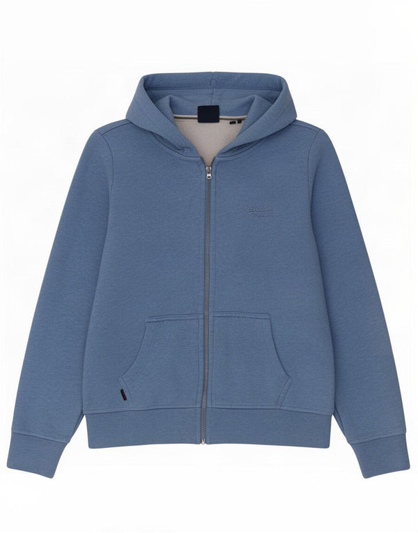 Superdry hættetrøje til kvinder med lynlås UK 14 Stor blå bomuld