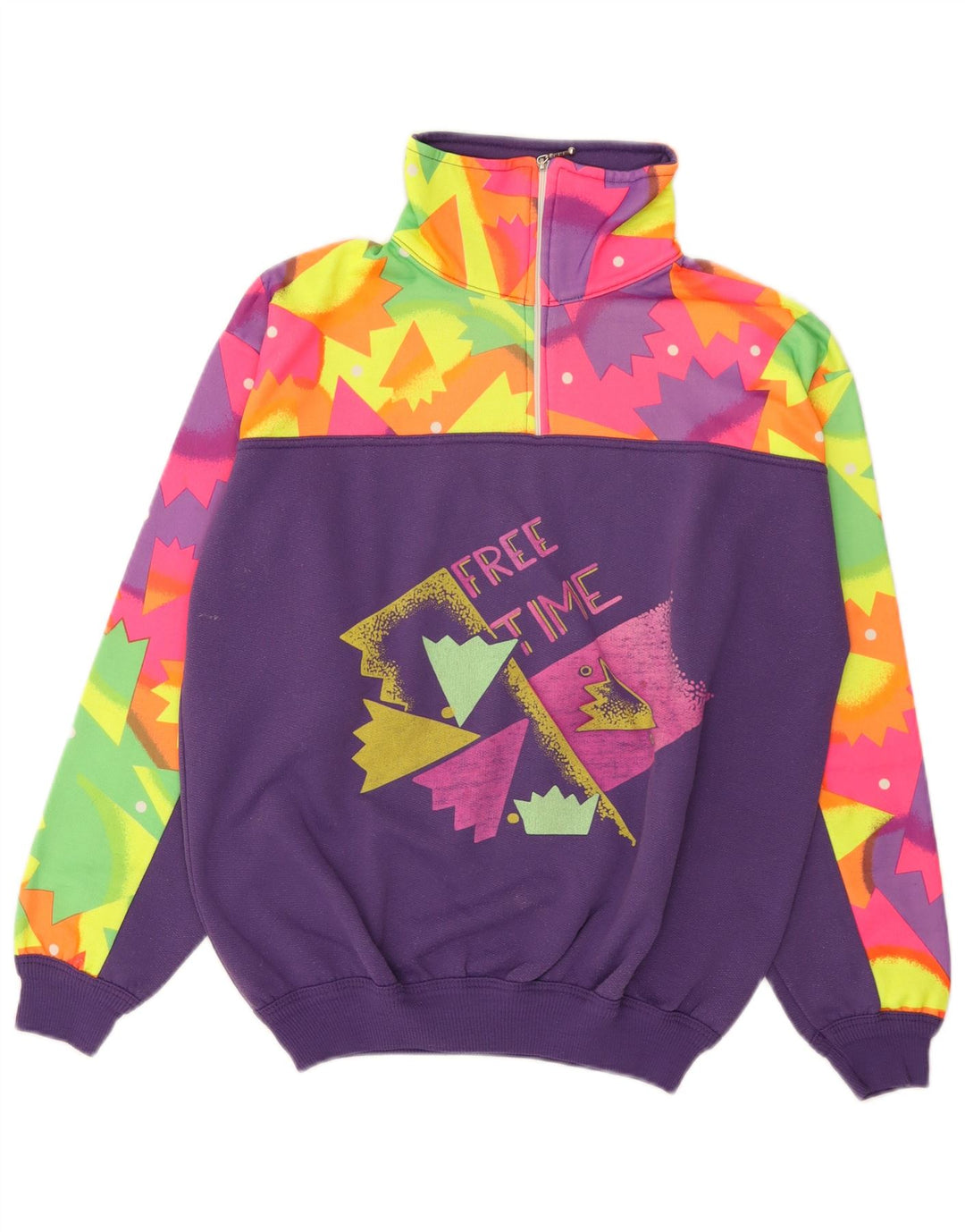 Vintage sweatshirt med lynlås til mænd Medium Lilla Geometrisk