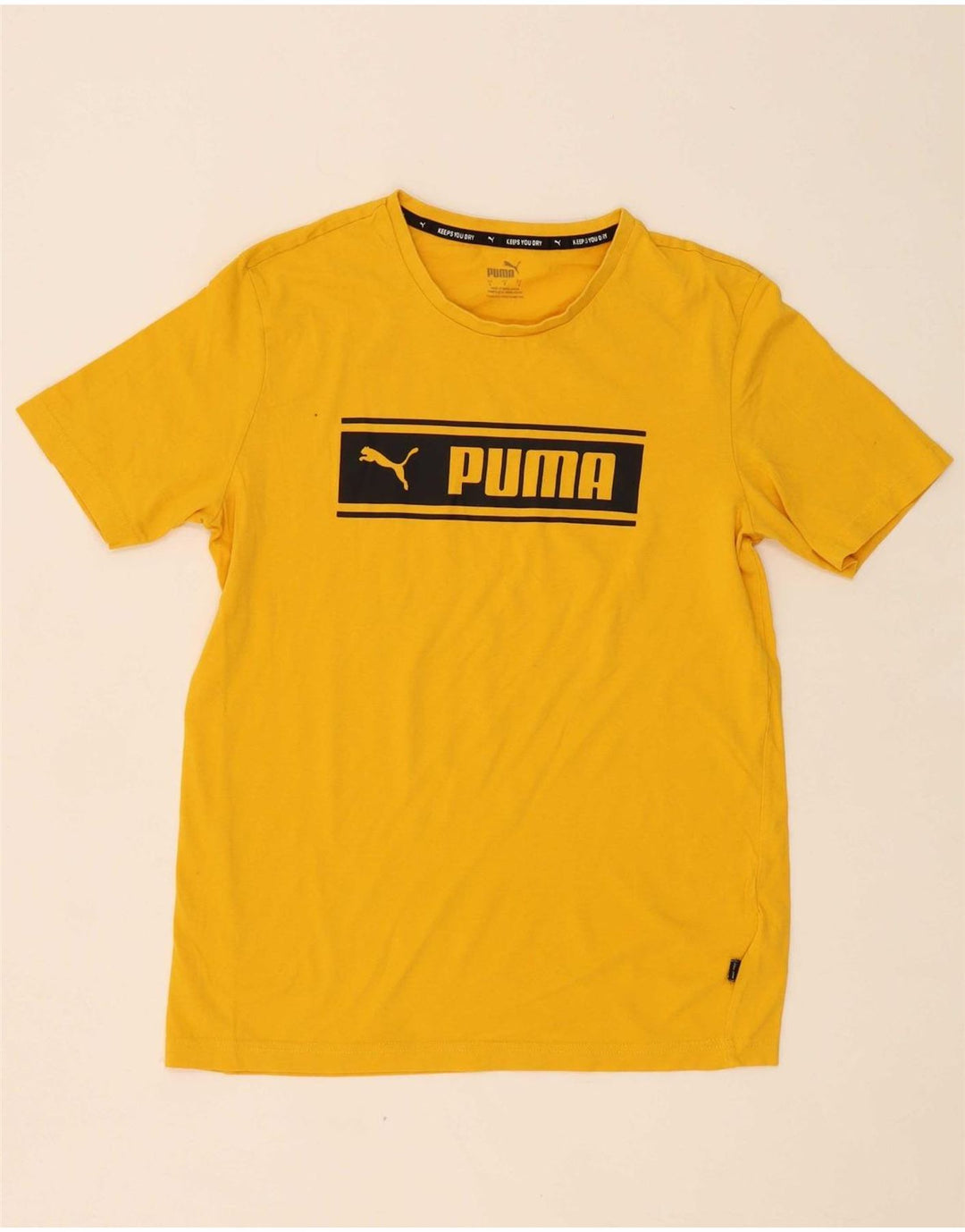 PUMA Mens Graphic T-Shirt Top Small Yellow Cotton