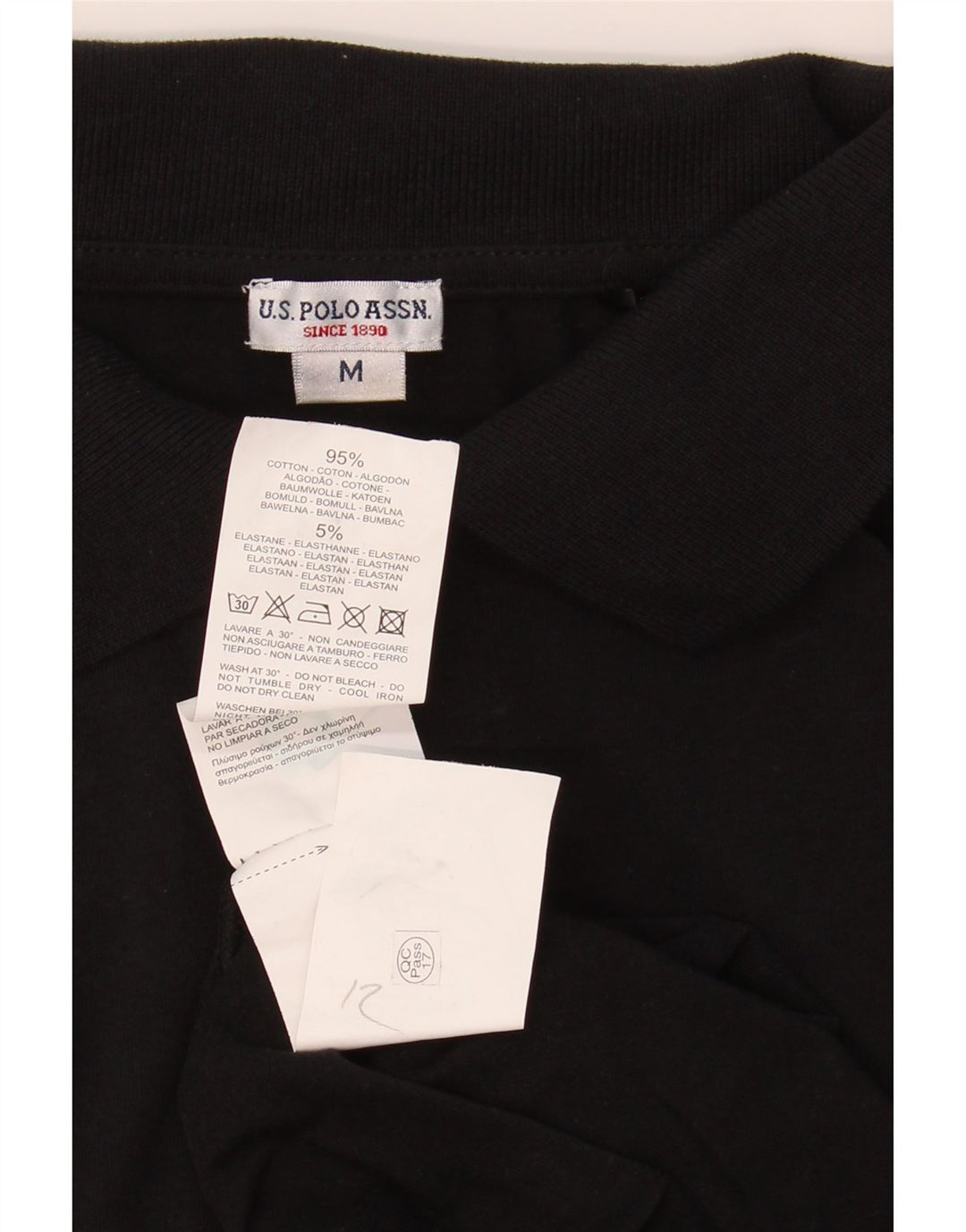 U.S. POLO ASSN. Mens Graphic Polo Shirt Medium Black Colourblock Vintage U.S. Polo Assn. and Second-Hand U.S. Polo Assn. from Messina Hembry 