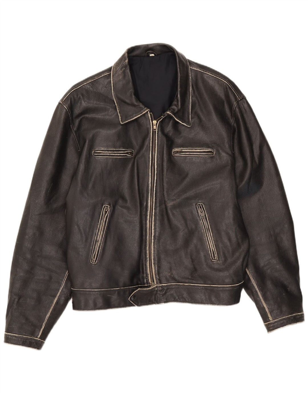 Vintage herre læderjakke IT 54 2XL Sort