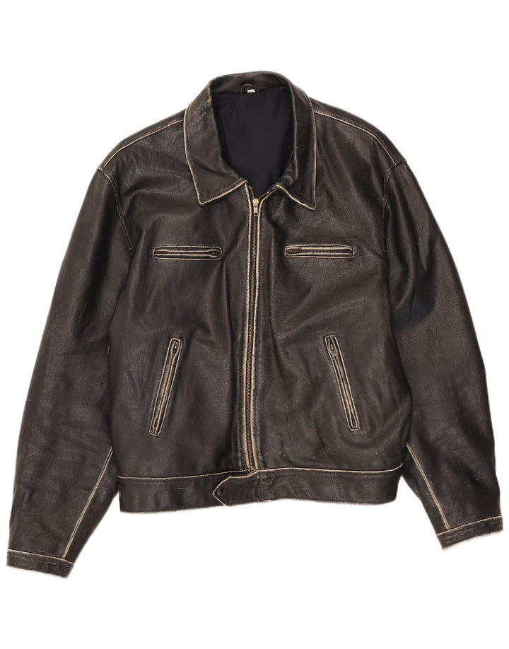 Vintage herre læderjakke IT 54 2XL Sort