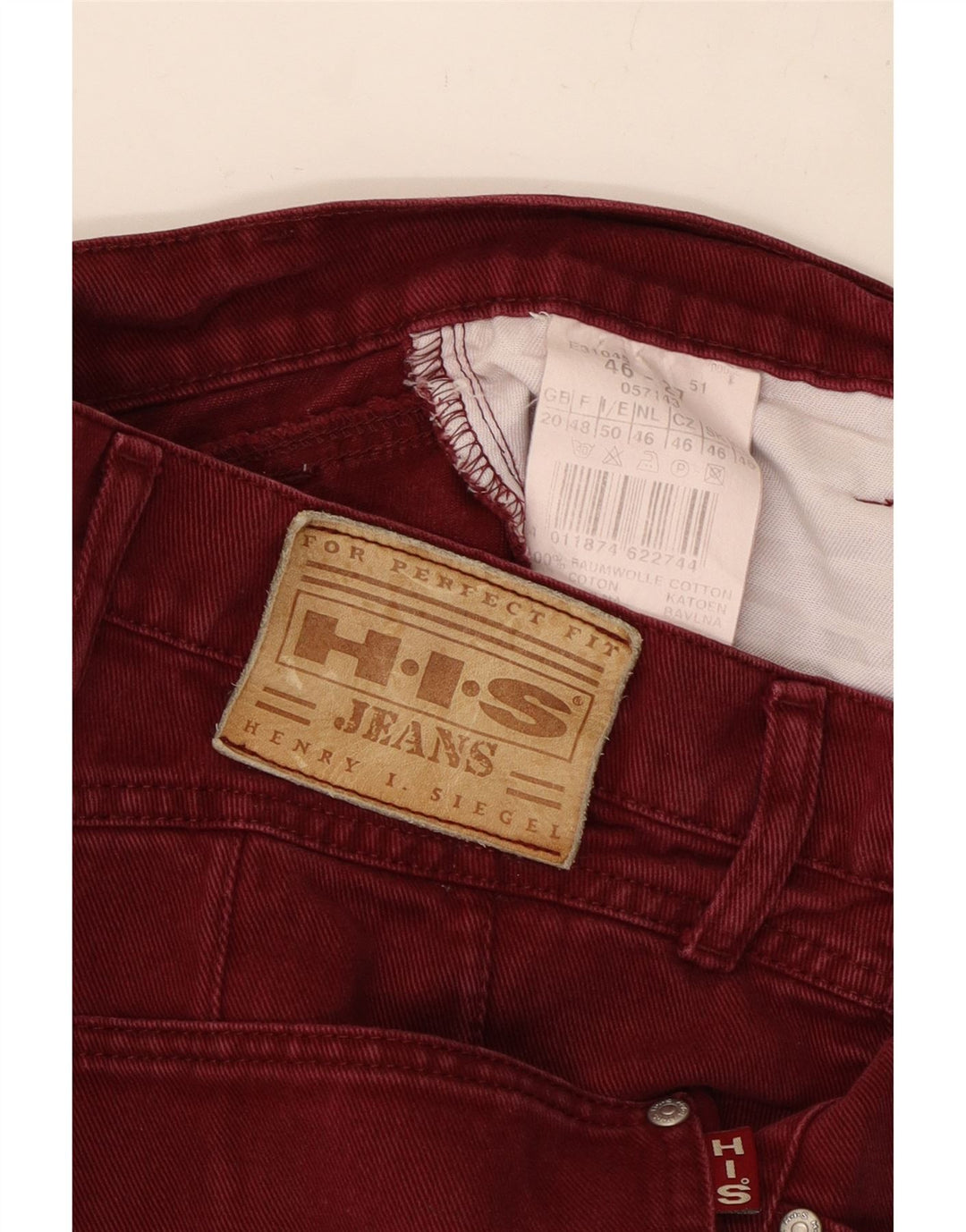 H.I.S Kvinder Højtaljet Crop Tapered Jeans UK 20 2XL W34 L25 Burgundy