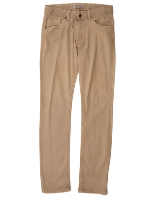 Zara Herre Slim Casual Bukser EU 38 Small W30 L32 Beige Bomuld