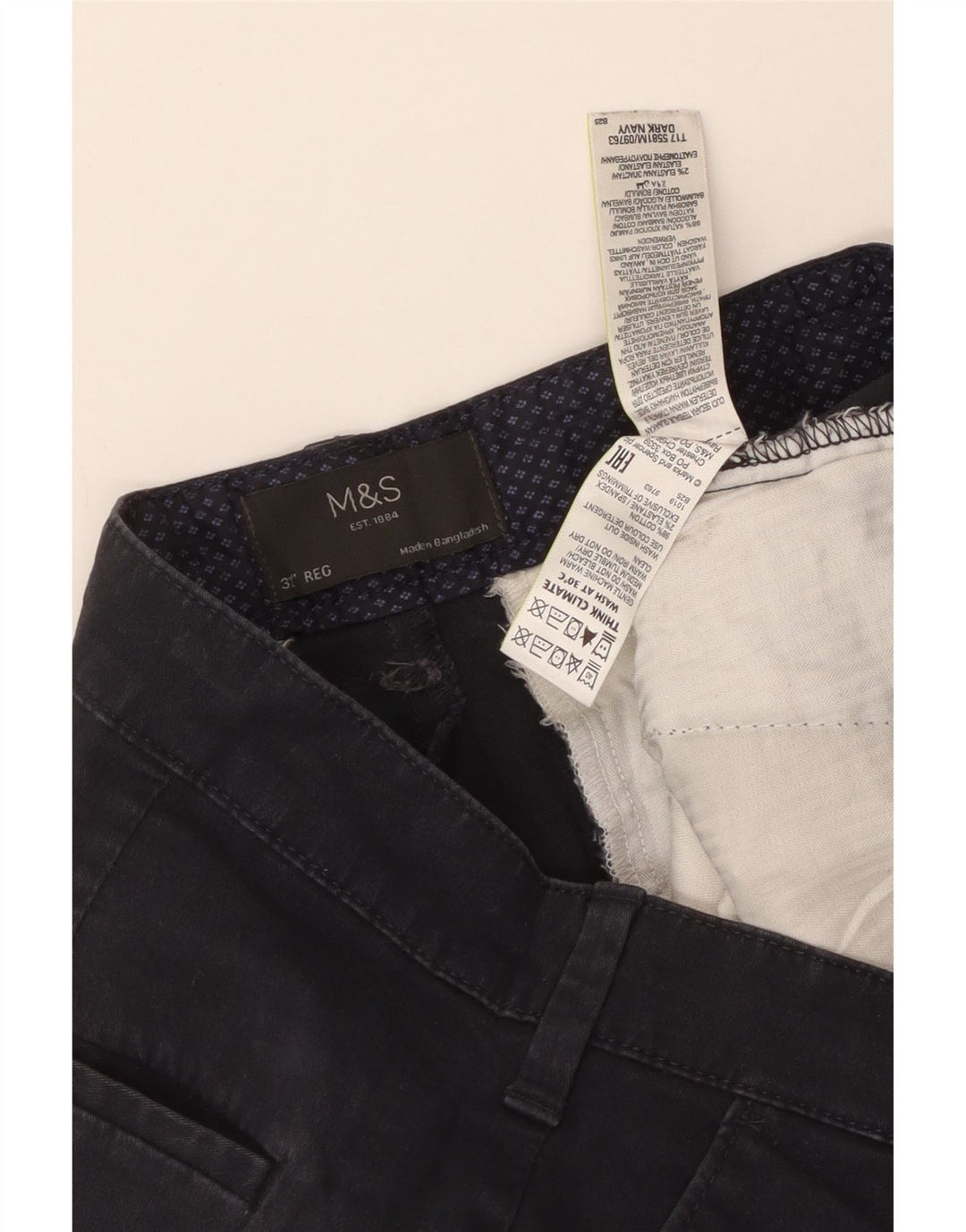 MARKS & SPENCER Herre Regular Fit Chino Shorts W32 Medium Navyblå Bomuld