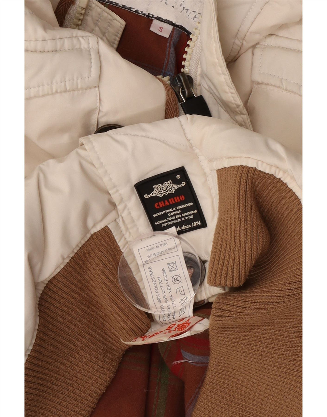 Charro Herre grafisk hættepolstret jakke UK 36 Small White Polyester