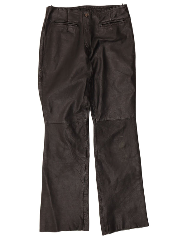 VINTAGE Dame Bootcut læderbukser UK 12 Medium W30 L32 Sort