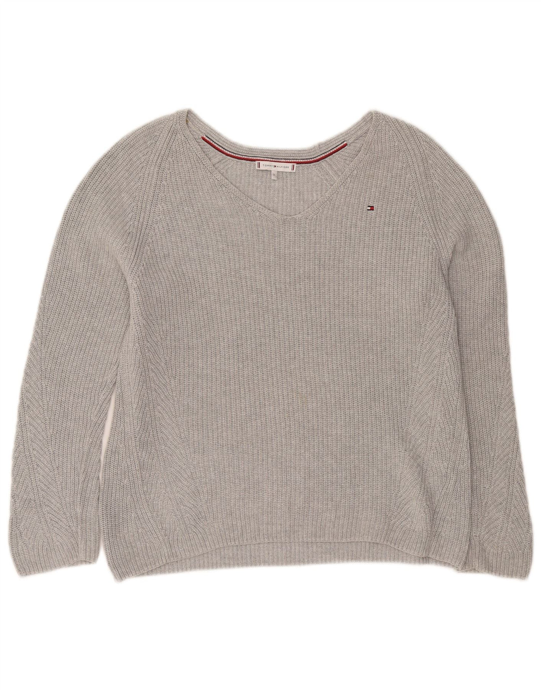 Tommy Hilfiger Dame V-hals sweater UK 14 Medium Grå