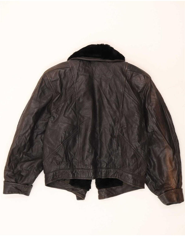 Vintage Dame Åben Læderjakke IT 42 Medium Sort
