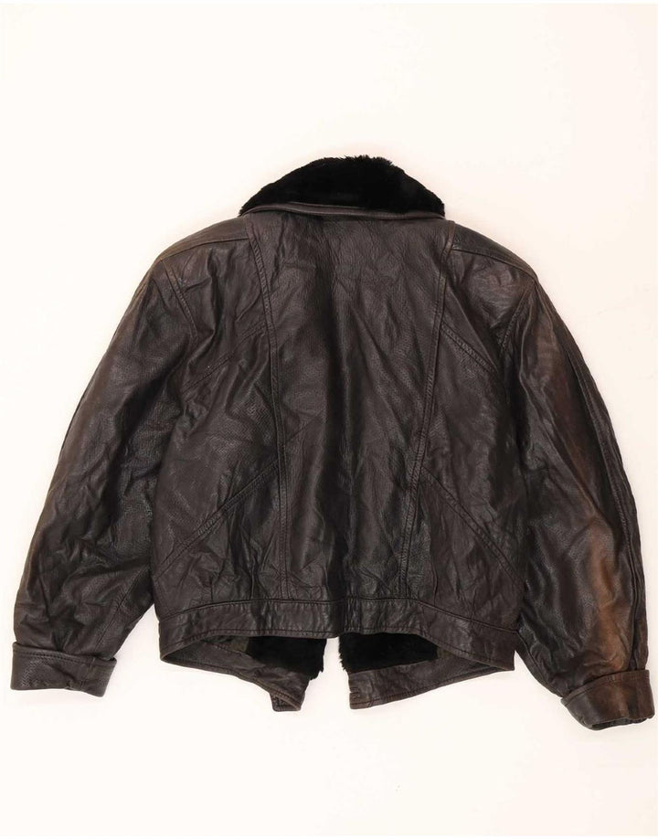 Vintage Dame Åben Læderjakke IT 42 Medium Sort