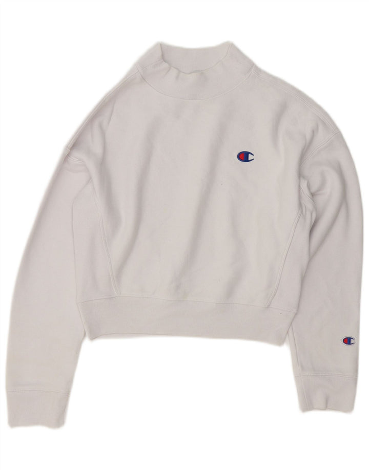 Champion Womens Crop Sweatshirt Jumper UK 14 Medium White Bomuld