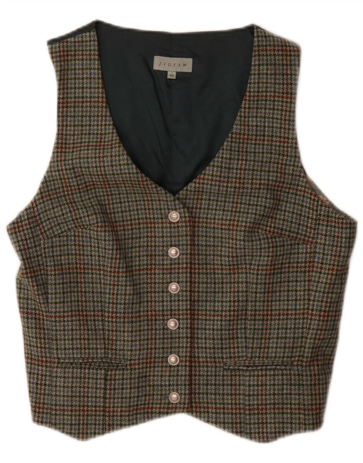 Jigsaw Damevest UK 14 Medium Green Houndstooth Wool Classic