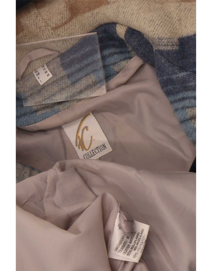 Vintage hættefrakke til kvinder UK 12 Medium Flerfarvet geometrisk uld