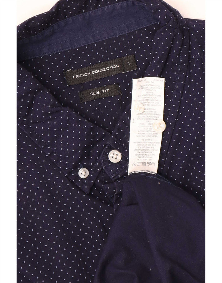 French Connection Herre Slim Fit skjorte Stor marineblå plettet bomuld