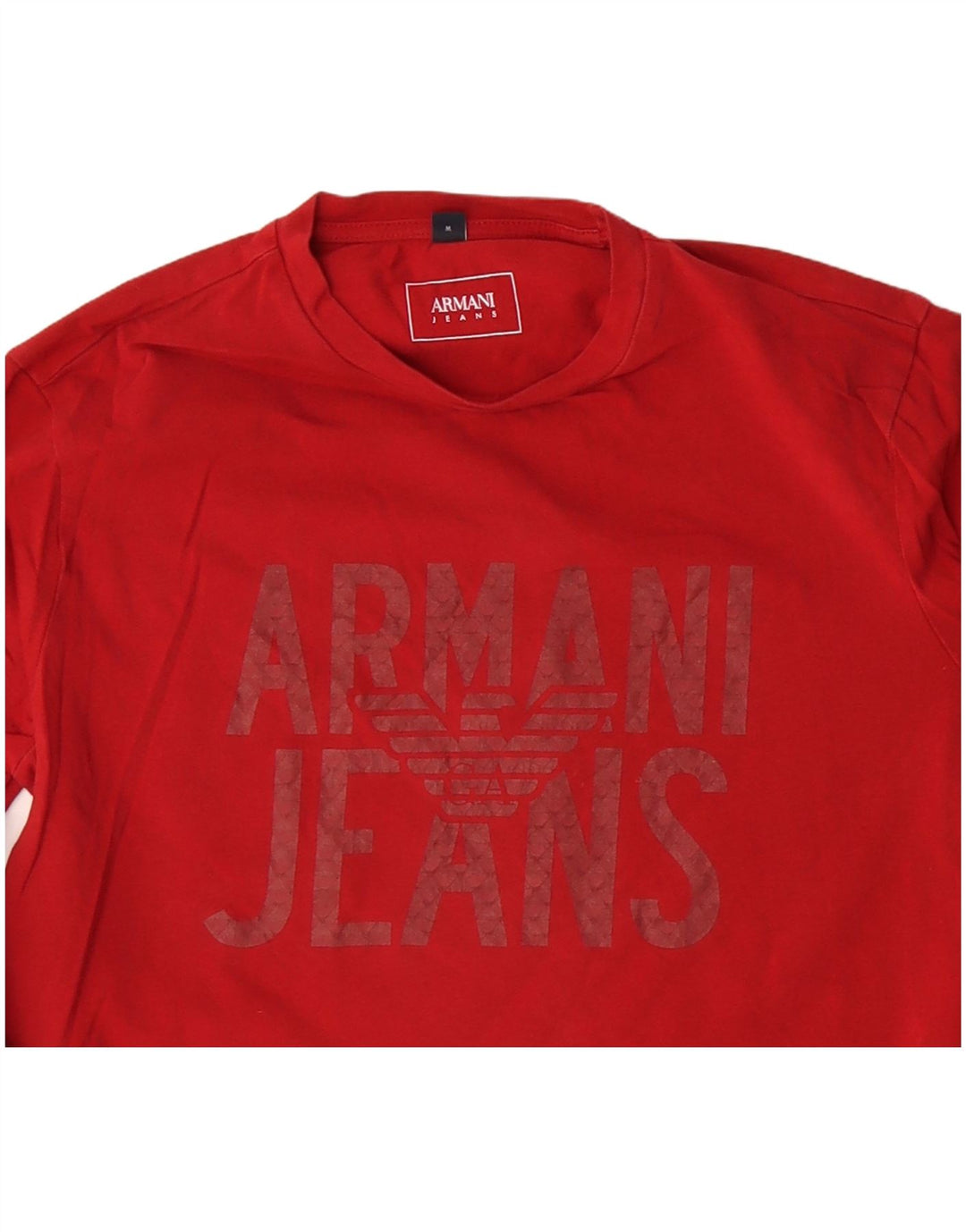 ARMANI JEANS Dame Grafisk Top Langærmet UK 12 Medium Rød Bomuld