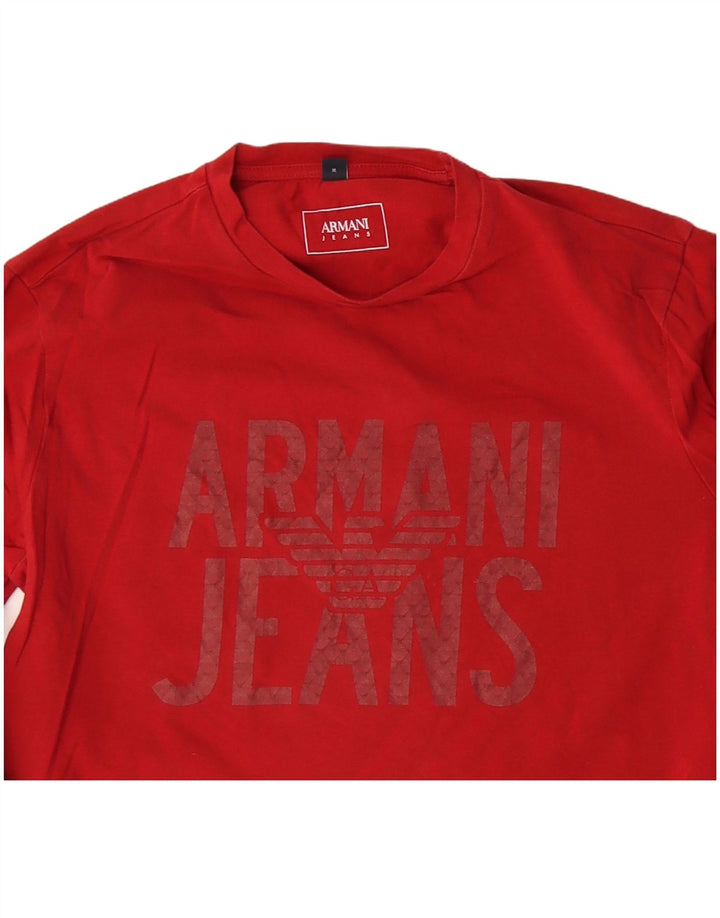 ARMANI JEANS Dame Grafisk Top Langærmet UK 12 Medium Rød Bomuld