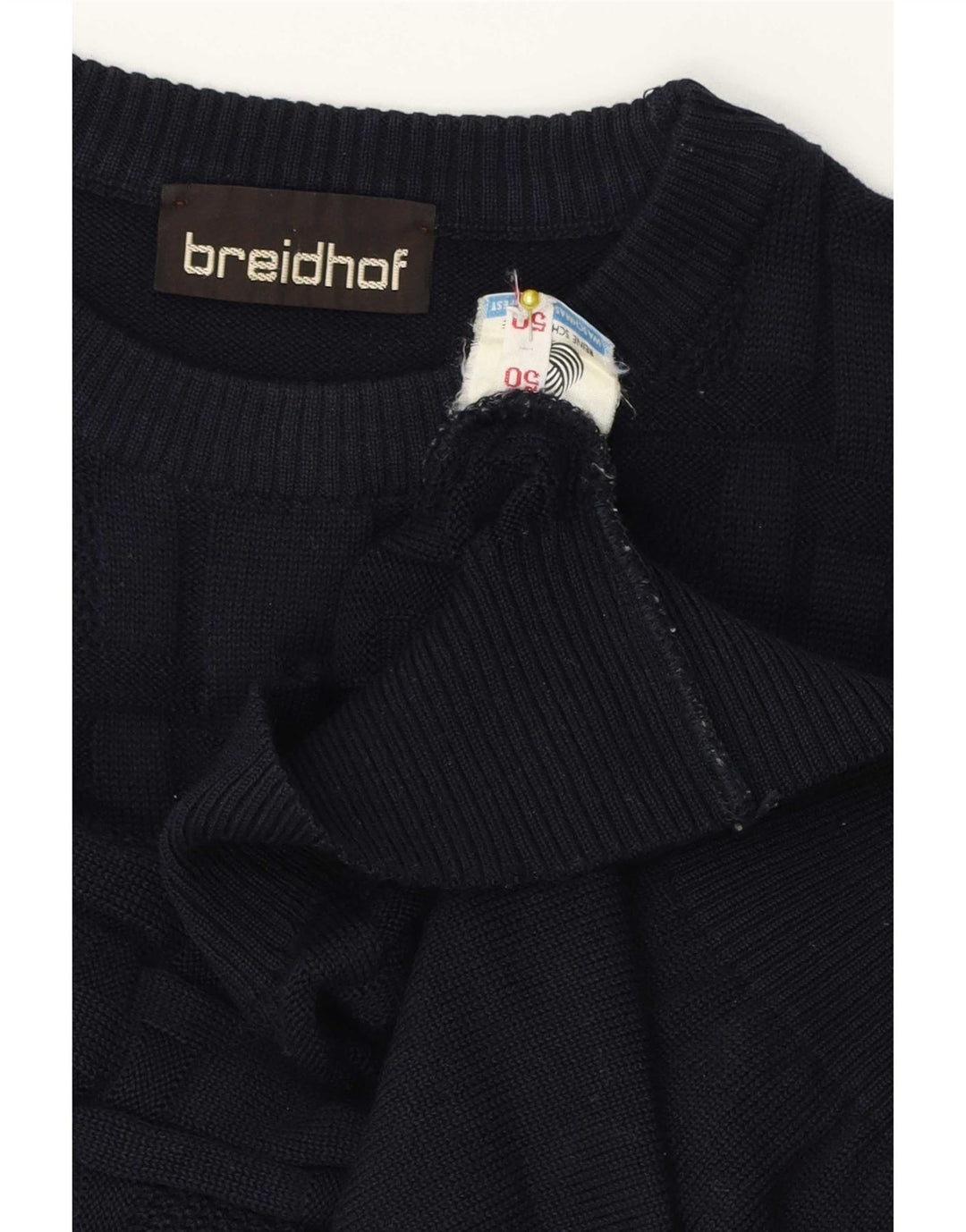 Breidhof Herre Crew Neck Jumper Sweater IT 50 Medium Navy Blue New Wool