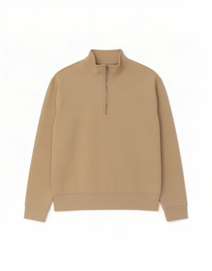 Zara Sweatshirt med lynlås til mænd, medium beige bomuld