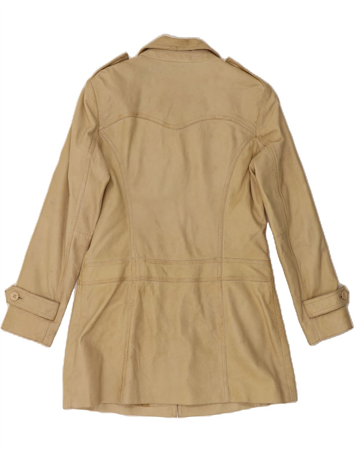 GIPSY Womens Military Leather Coat UK 16 Large Beige Leather Vintage Gipsy and Second-Hand Gipsy from Messina Hembry 