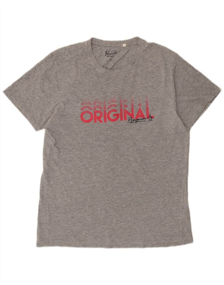 Penguin Herre grafisk T-shirt Top Stor grå Flecked Bomuld