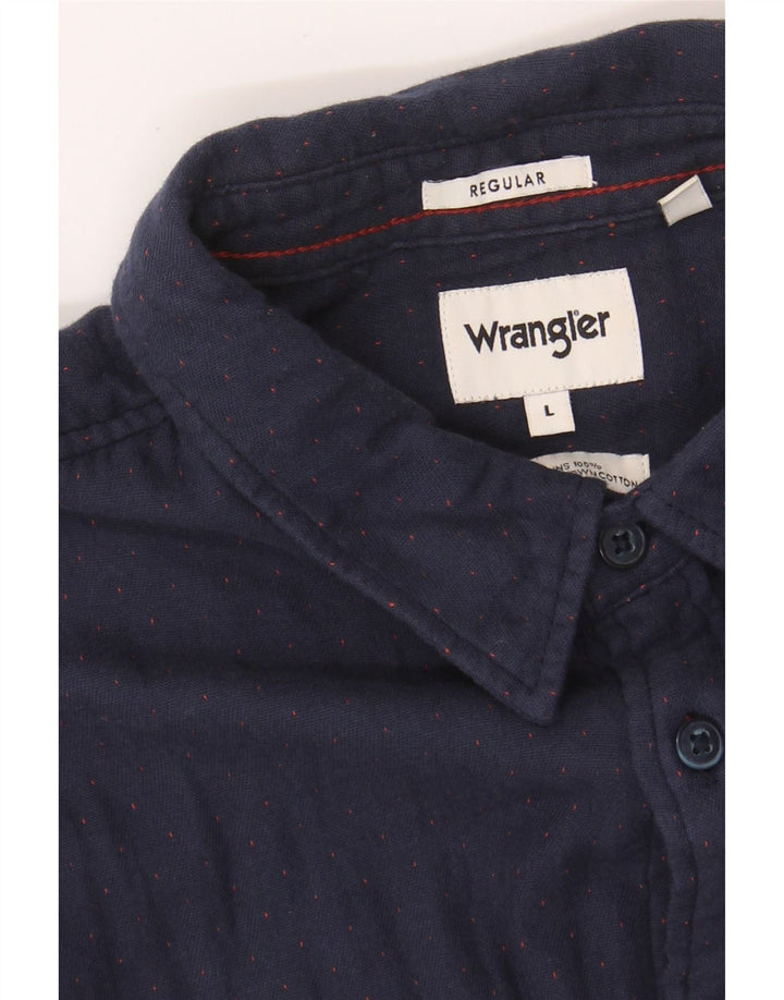 WRANGLER Mens Regular Fit Shirt Large Navy Blue Spotted Cotton Vintage Wrangler and Second-Hand Wrangler from Messina Hembry 