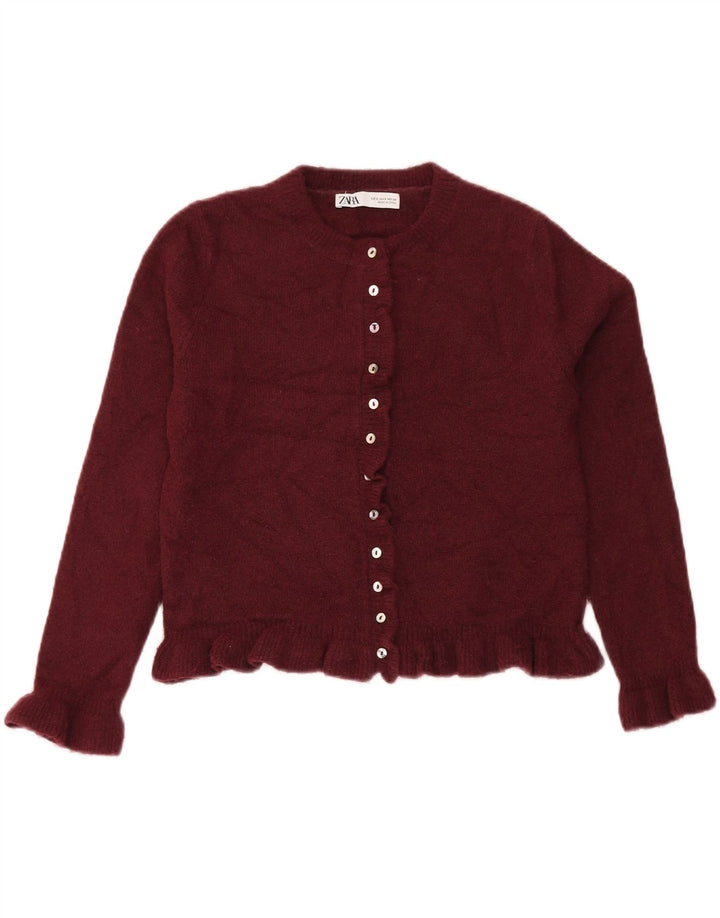 Zara Womens Crop Oversized cardigan sweater UK 10 Small Maroon Polyester