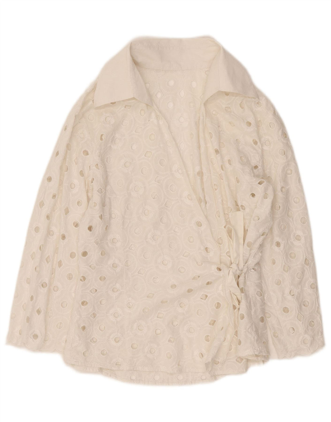 Vintage dame bluse med gennemsigtig omslagsskjorte UK 14 Medium White