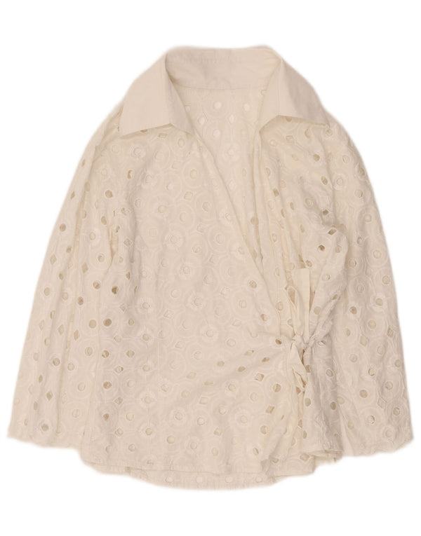 Vintage dame bluse med gennemsigtig omslagsskjorte UK 14 Medium White
