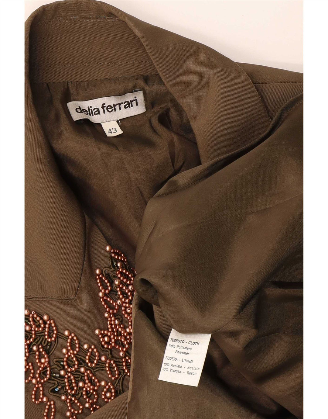 Delia Ferrari Dame 2 Button Blazer Jacket IT 43 Medium Khaki Polyester