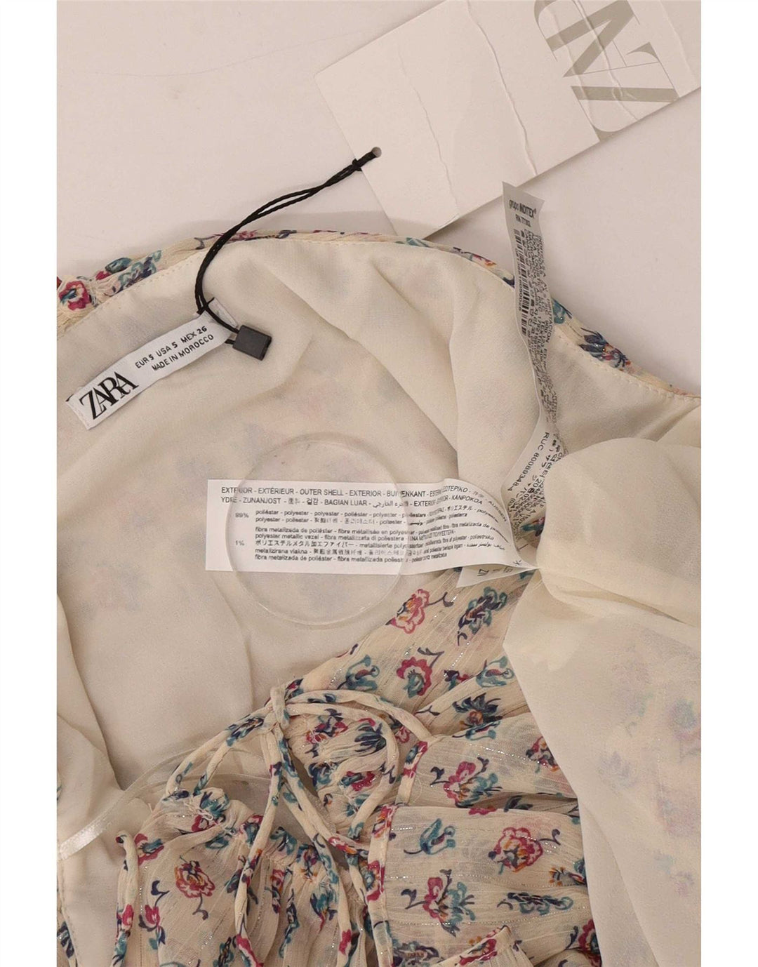 Zara Dame Stropløs Top UK 8 Small Beige Floral Polyester