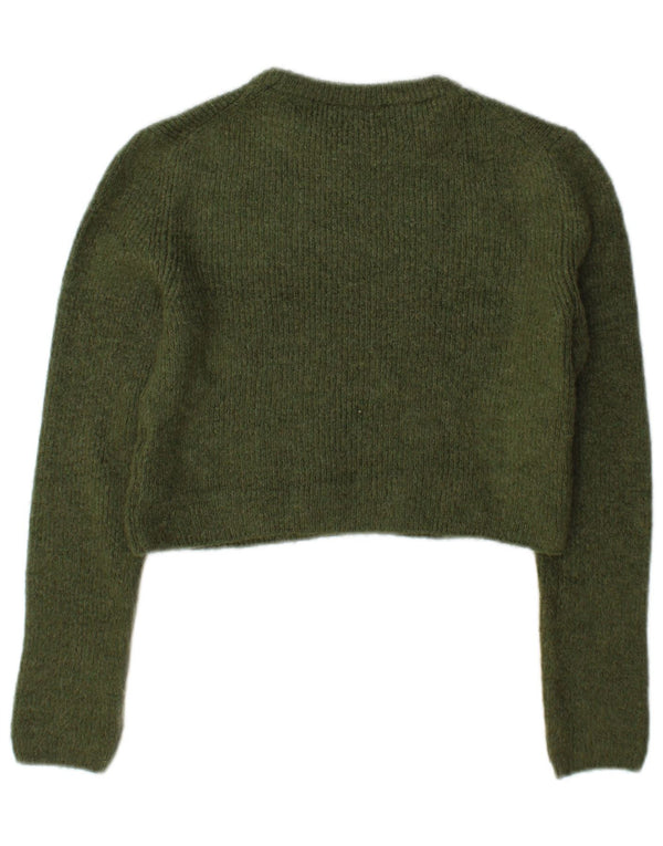 Zara Dame Crop Crew Neck Jumper Sweater UK 10 Small Green