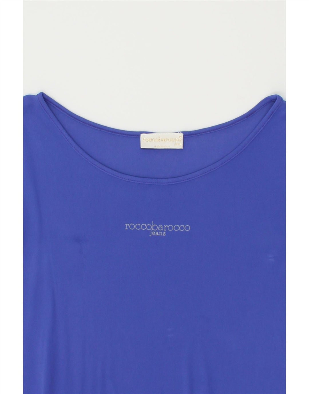 ROCCOBAROCCO Womens Graphic T-Shirt Top UK 12 Medium Blue | Vintage Roccobarocco | Thrift | Second-Hand Roccobarocco | Used Clothing | Messina Hembry 