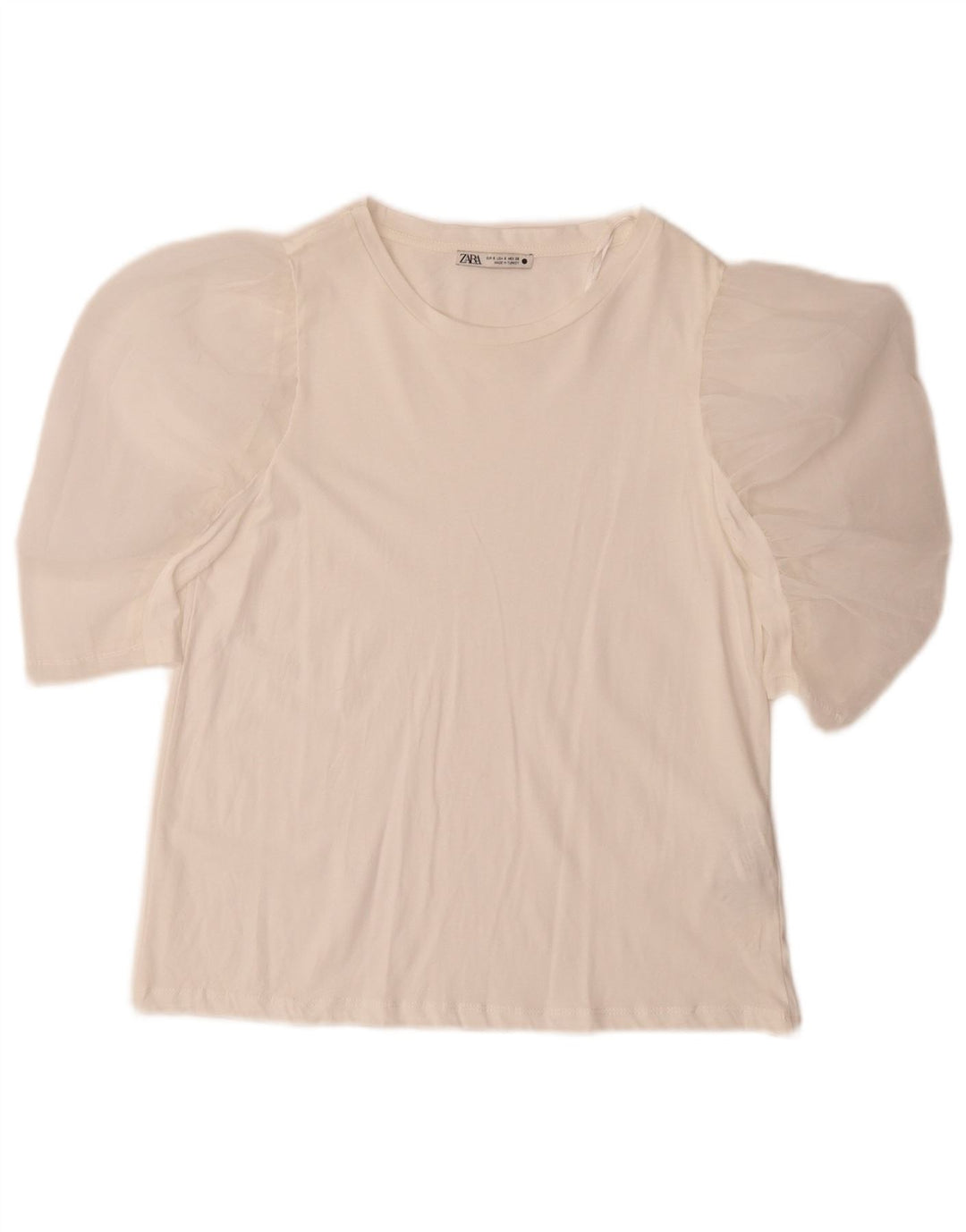 Zara Dame Bluse Top UK 10 Lille Hvid Bomuld