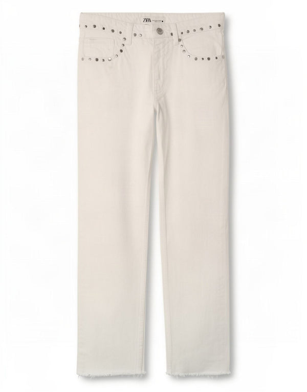 Zara Womens Crop Straight Jeans EU 36 XS W26 L25 Hvid