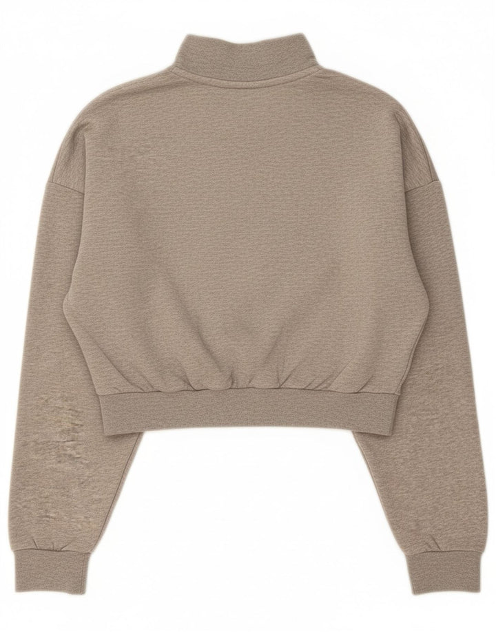 NIKE Womens Oversized Crop Sweatshirt Jumper UK 10 Small Grey Flecked