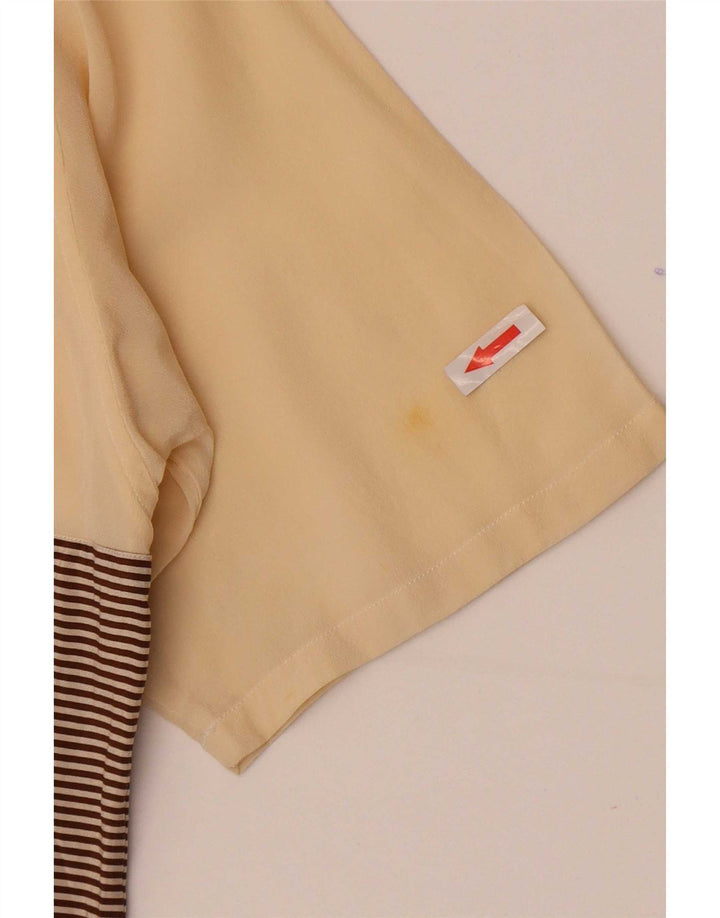 Les Copains Dame Se Through Bluse Top UK 16 Stor Beige Stribet Silke