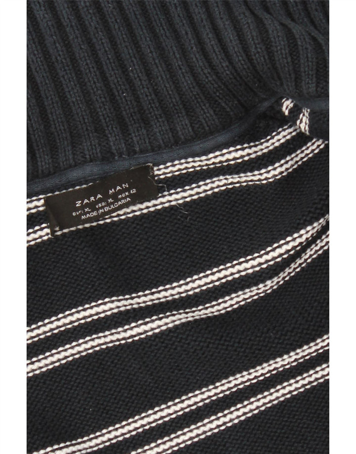 Zara herre cardigan sweater XL marineblå stribet
