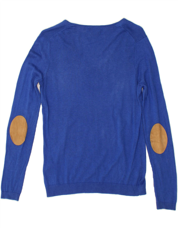 MASSIMO DUTTI Womens V-Neck Jumper Sweater UK 12 Medium Blue Silk Vintage Massimo Dutti and Second-Hand Massimo Dutti from Messina Hembry 